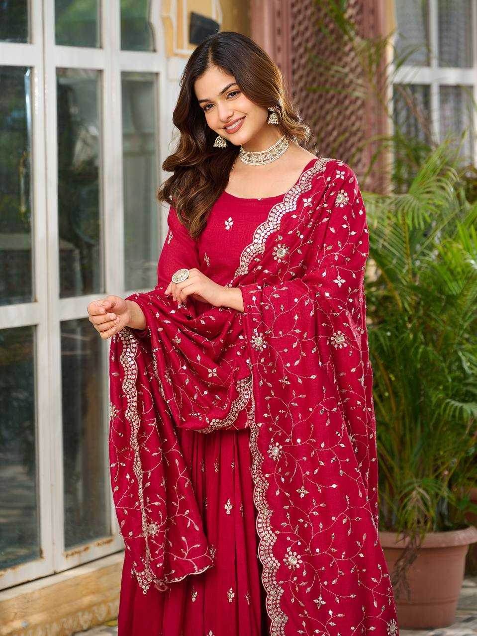 Vichitra Silk Embroidery Long Gowns - MYLUXURY LANE ENTERPRISE